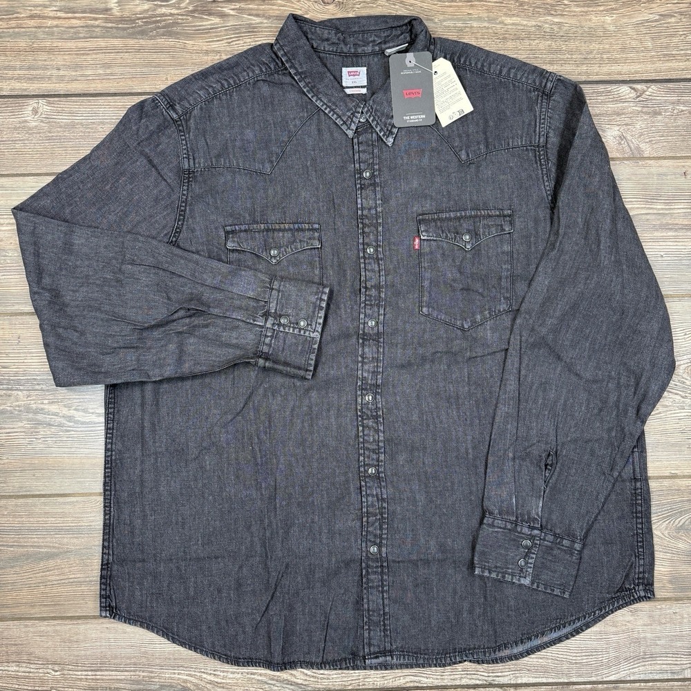 Levi's Mens Size XXL Western Shirt Charcoal Gray Pearl Snap Button Denim NWT - Picture 2 of 8